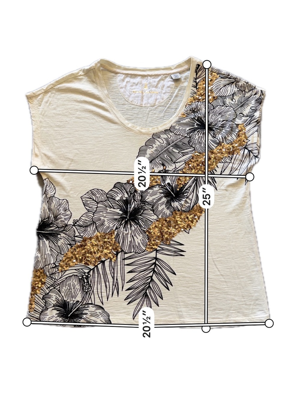 Tommy Bahama Women’s Organic Cotton Floral Sequin Tee Small Cream Tropical Top - Picture 4 of 7